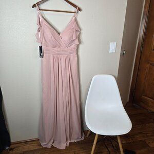 AO Yan Modern Designer Maxi Dress Pink Multi Pleated Gown Strappy Sleeve NWT